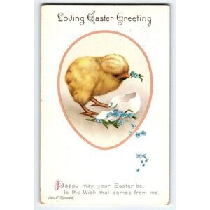 Easter Postcard Artist Signed Ellen Clapsaddle Baby Chick Egg Shell 1922 Vintage